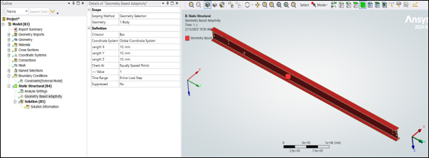 Geometry Based Adaptivity settings in Ansys Mechanical