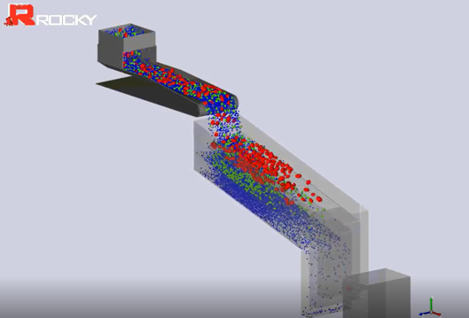 Ansys Rocky DEM simulation of ore particles on a vibrating screen